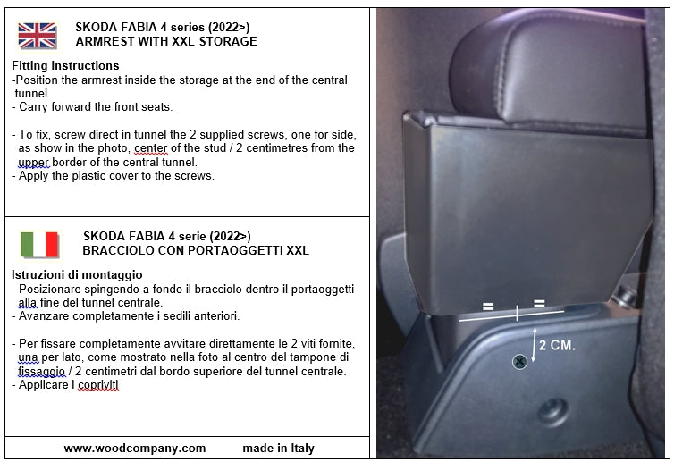Skoda Fabia (from 2022>) 4° series - adjustable armrest with storage