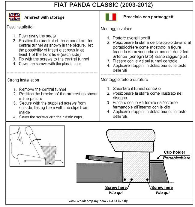 Fiat Panda Classic (2003-2011) - adjustable armrest with storage