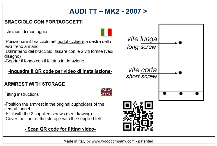Audi TT MK2 (2007-2014) - adjustable armrest with storage - invisibile fitting