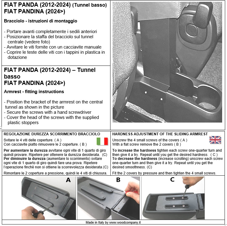 Fiat Panda (2012-2024) and Pandina - adjustable armrest with storage