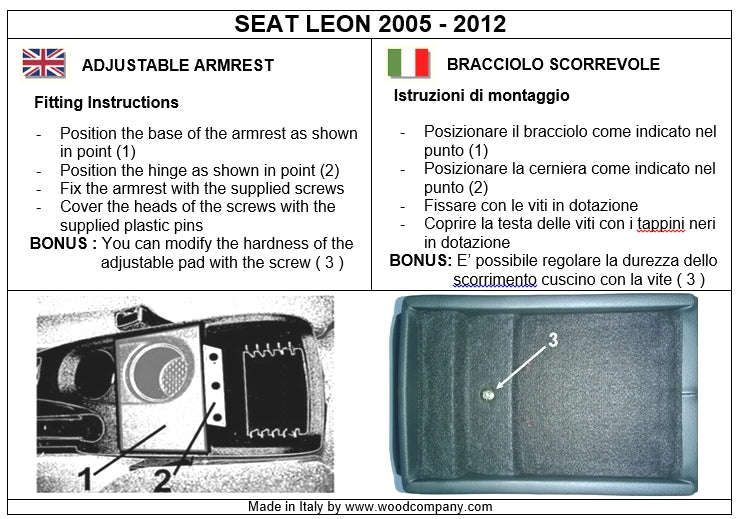 Seat Leon 2° serie (2005-2012) - bracciolo regolabile in lunghezza