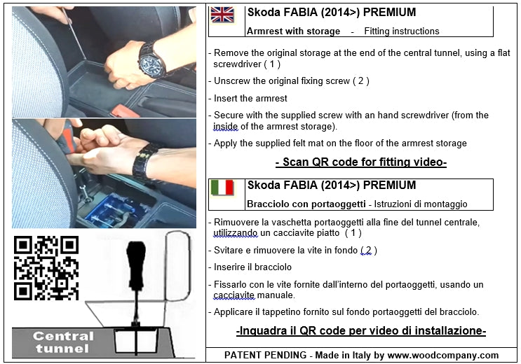 Skoda Fabia (2014-2020) - armrest mod. PREMIUM adjustable in length with storage - fitting in original points