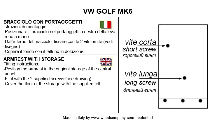 Volkswagen Golf 6 - adjustable armrest with storage - invisibile fitting