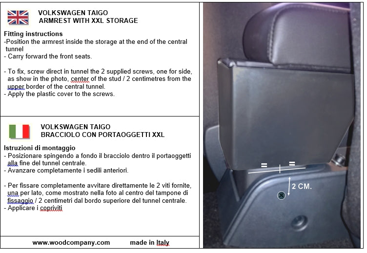Volkswagen Taigo - längenverstellbare Mittelarmlehne mit Staufach