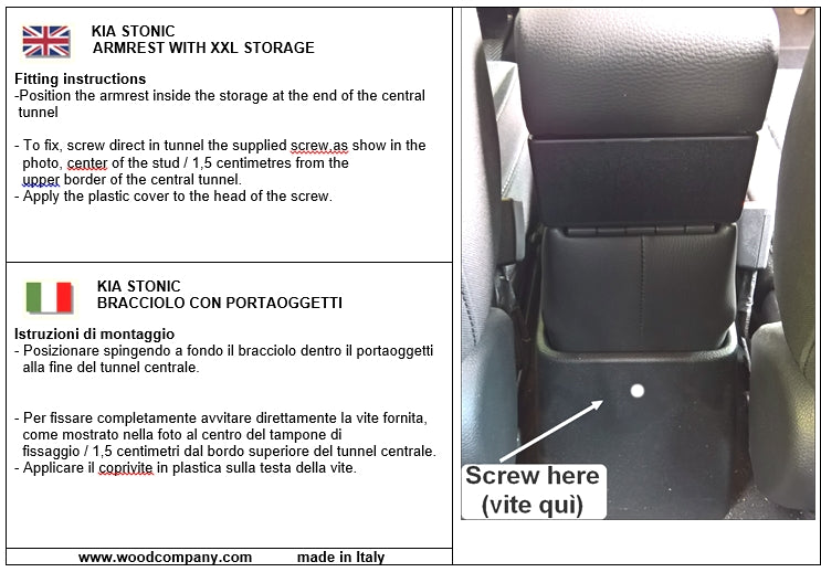 Kia Stonic - adjustable in length armrest with storage - PLUG-IN fitting