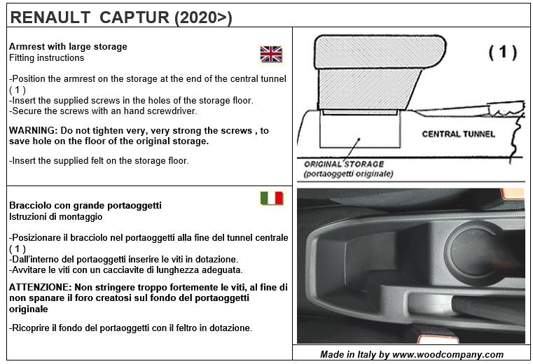 Renault Captur (2020-2024) - bracciolo regolabile in lunghezza con portaoggetti - montaggio invisibile