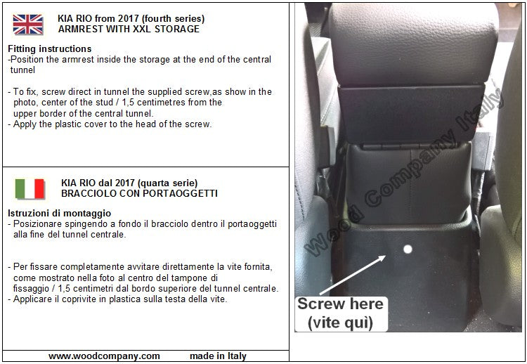 Kia Rio (2017-2023) - adjustable in length armrest with storage - PLUG-IN fitting