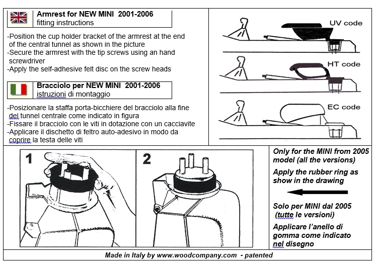 Mini One Cooper (2001-2006) - bracciolo regolabile in lunghezza con portaoggetti
