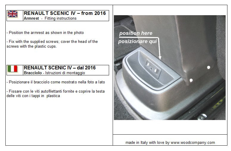 Renault Scenic 4° serie (dal 2016 in avanti) - bracciolo regolabile in lunghezza - montaggio invisibile