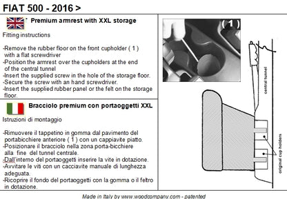 Fiat 500 (restyling dal 2015 in avanti) - con sedili Sabelt - bracciolo mod. PREMIUM regolabile in lunghezza con portaoggetti