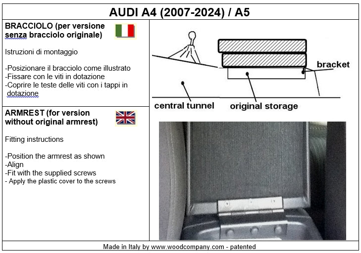 Audi A4 (2007-2014) e A5 - bracciolo regolabile in lunghezza - montaggio invisibile