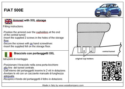 Fiat 500E elettrica - bracciolo regolabile in lunghezza con portaoggetti