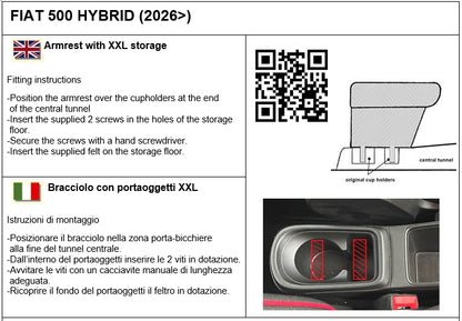 Fiat 500 Hybrid (dal 2026)  - bracciolo regolabile in lunghezza con portaoggetti