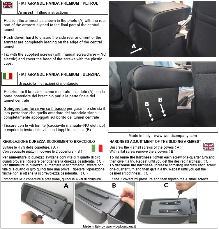 Fiat Grande Panda (petrol version) - adjustable armrest with storage
