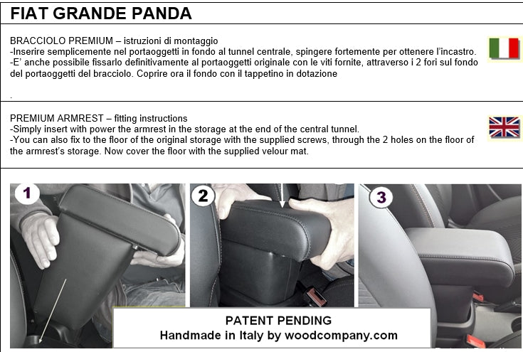 Fiat Grande Panda - bracciolo regolabile in lunghezza con portaoggetti