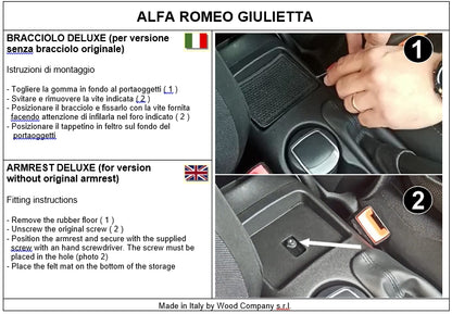 Alfa Romeo Giulietta - armrest mod. DELUXE adjustable in length with storage - fitting in original points