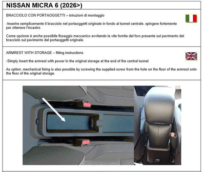Nissan Micra 6 Serie (ab 2026) - längenverstellbare Mittelarmlehne mit Staufach