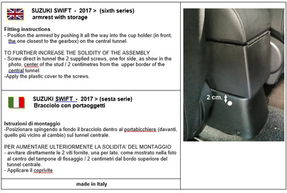 Suzuki Swift (dal 2017 in avanti) VI serie - bracciolo regolabile in lunghezza con portaoggetti