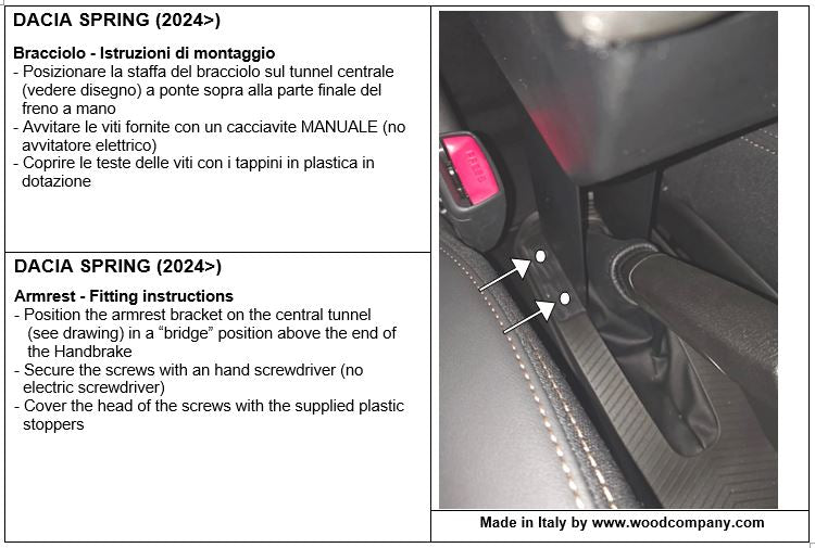 Dacia Spring (dal 2024 in avanti) - bracciolo regolabile in lunghezza con portaoggetti